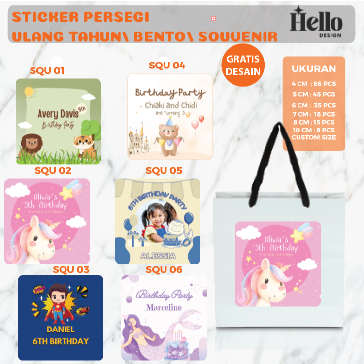 

(FREE CUSTOM) Stiker PERSEGI Ulang Tahun Anak Label Custom | stier pudding puding | Print Sticker Custom Happy Birthday |stiker tasyakuran / Birthday Sticker | Stiker Ultah