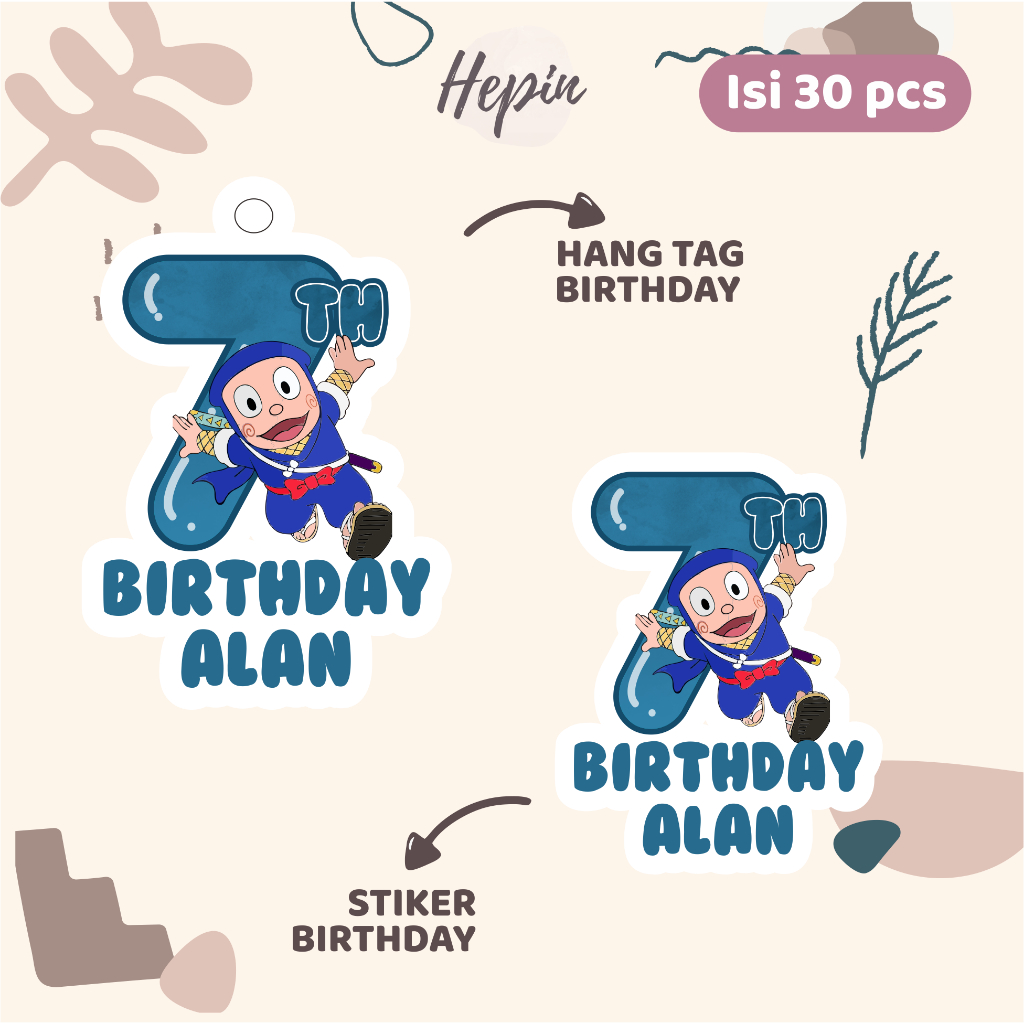 

(30pcs) Hang tag & stiker ulang tahun Tema NINJA HATORI /murah/lucu /label tag ulang tahun murah/hang tag ulang tahun/tag souvenir ulang tahun/stiker nama ualang tahun/diecut stiker&t ag