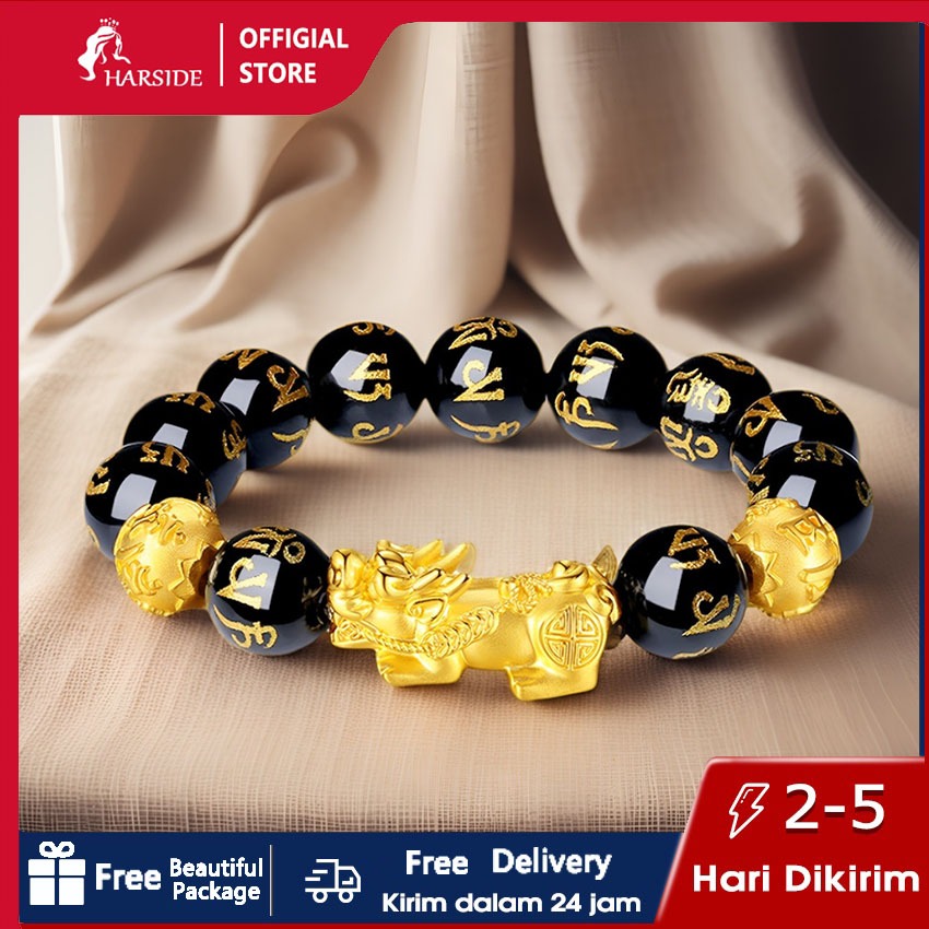 COD HARISDE OBSIDIAN EMAS Mewah Gelang] Aesthetic Budha Manik Simbul Keberuntungan pria Asli Gelang 