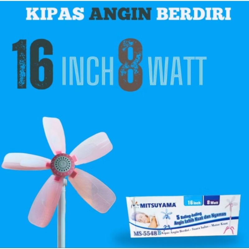 Kipas Angin Berdiri 16 Inch 8 Watt Mitsuyama MS-5548B / Kipas Angin Stand Fan 16 Inch 8 W 5 Baling-b