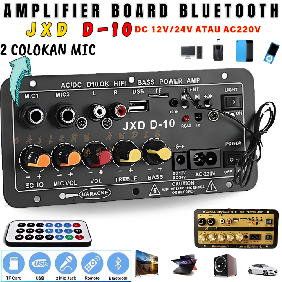 TERBARU Amplifier Board Audio Bluetooth Karaoke JXD-D10 | Ampli Board Penguat Suara USB/FM/Radio/TF/