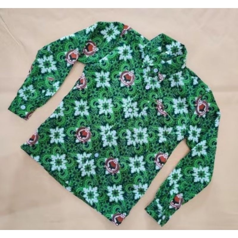 Baju Seragam Batik SD  MI Madrasah Ibtidaiyah Hijau Nasional Iklas Beramal  Tangan Panjang Pendek Un