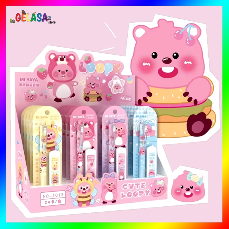 

Gelasa Pensil Mekanik Cetek Set 0,5mm HB termasuk refill isi pensil motif Loopy