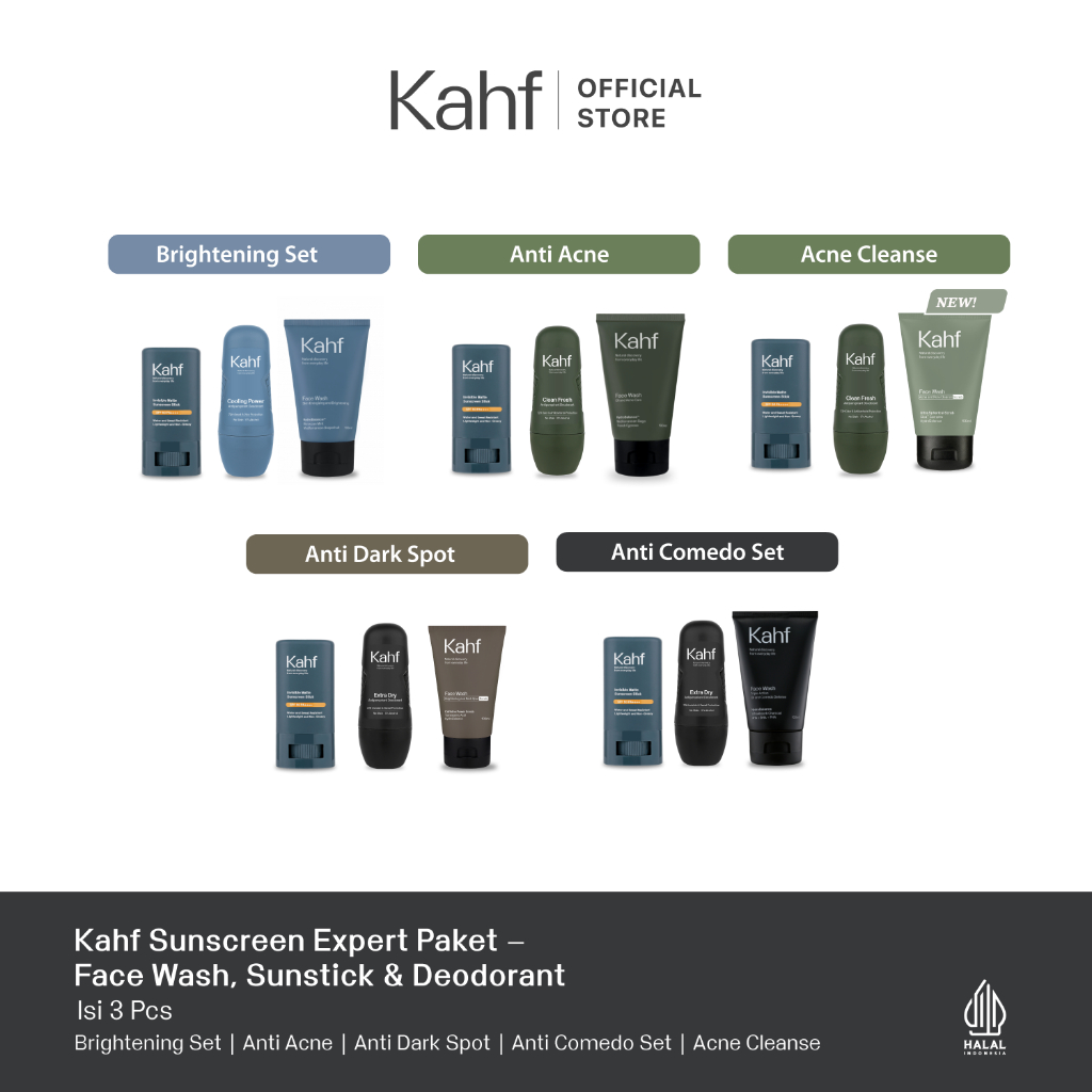 Kahf Sunscreen Expert Paket Isi 3 pcs - Face Wash, Sunstick & Deodorant