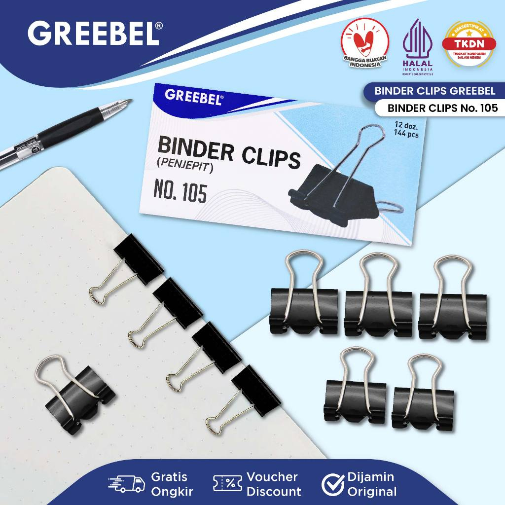 

GREEBEL Klip Kertas Binder Clip / Penjepit Kertas Hitam Besar Kecil 105 (15MM)