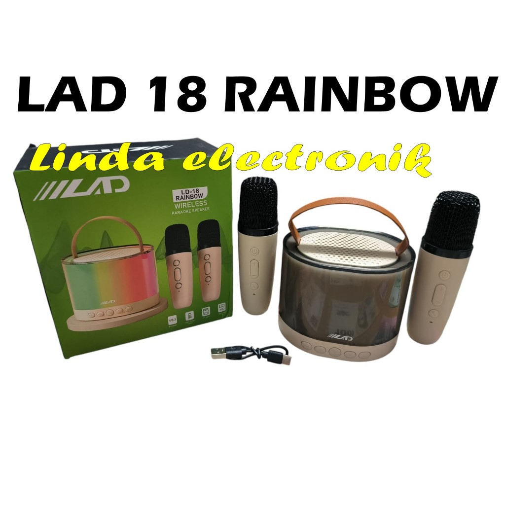 SPEAKER PORTABLE KARAOKE 2 MIC WIRELESS LAD LD18 RAINBOW / LAD 18 RAINBOW ORIGINAL