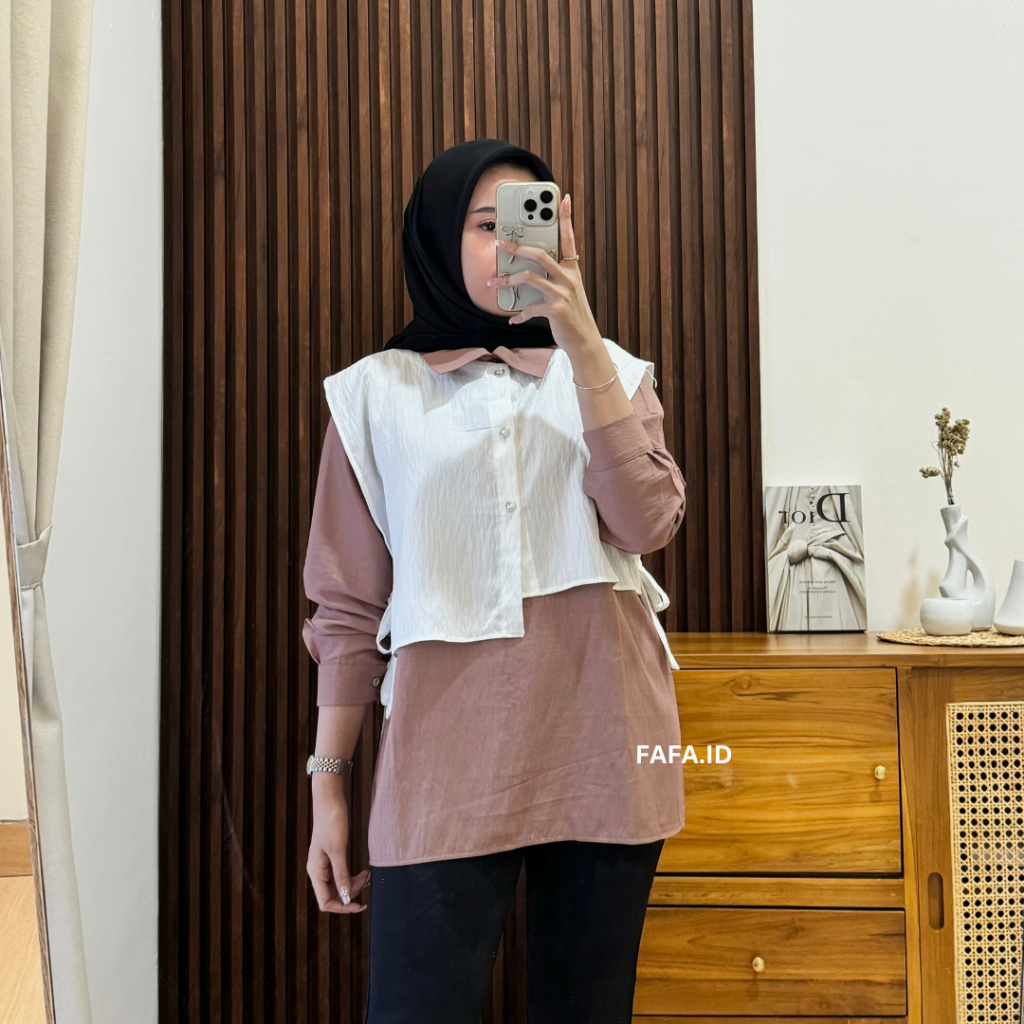 FAFA - ISABEL BLOUSE KEMEJA MIX VEST WANITA POLO LINEN