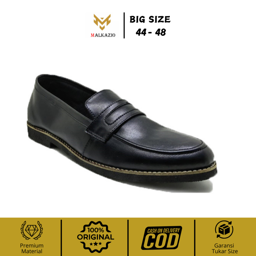 Malkazio | Sepatu Loafers Pria Black Formal Kasual Big Size Jumbo 44 45 46 47 48 | Pantofel Cowok