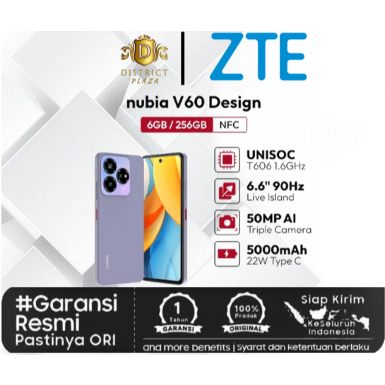 ZTE Smartphone nubia V60 Ram 6/256Gb Bergransi resmi Zte Terbaru 2025