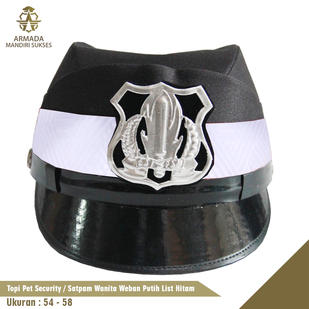 Topi Pet Security Wanita Coklat Weban Motif Lis Hitam | Kuning | Putih | Aksesoris Seragam Security 