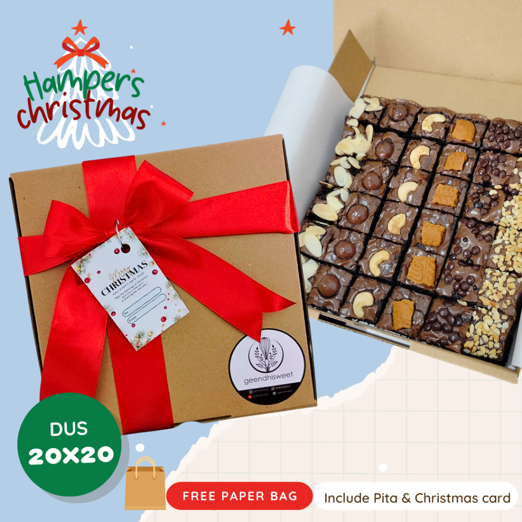 

Hampers Christmas Bingkisan Natal Brownies Fudgy Dark Coklat Panggang Kemasan Dus 20x20