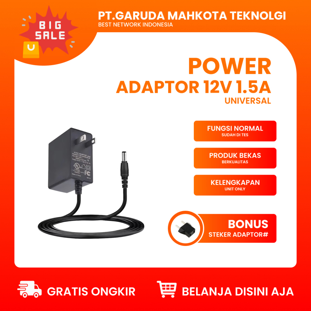 Power Adaptor 12V 1.5A Untuk Router Modem DVR Kamera CCTV Universal Second