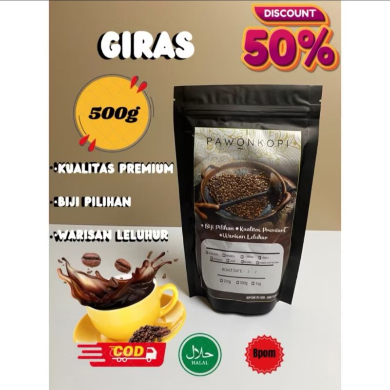 

kopi bubuk giras isi 500gr murni dari bahan biji pilihan