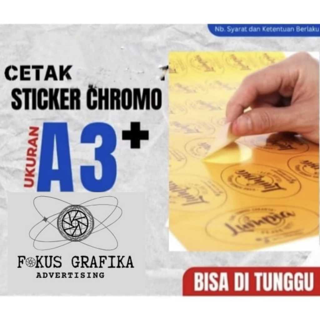 

CETAK STIKER CROMO ( tidak tahan air ) TERMURAH (HANYA CETAK TANPA CUTTING !!!)