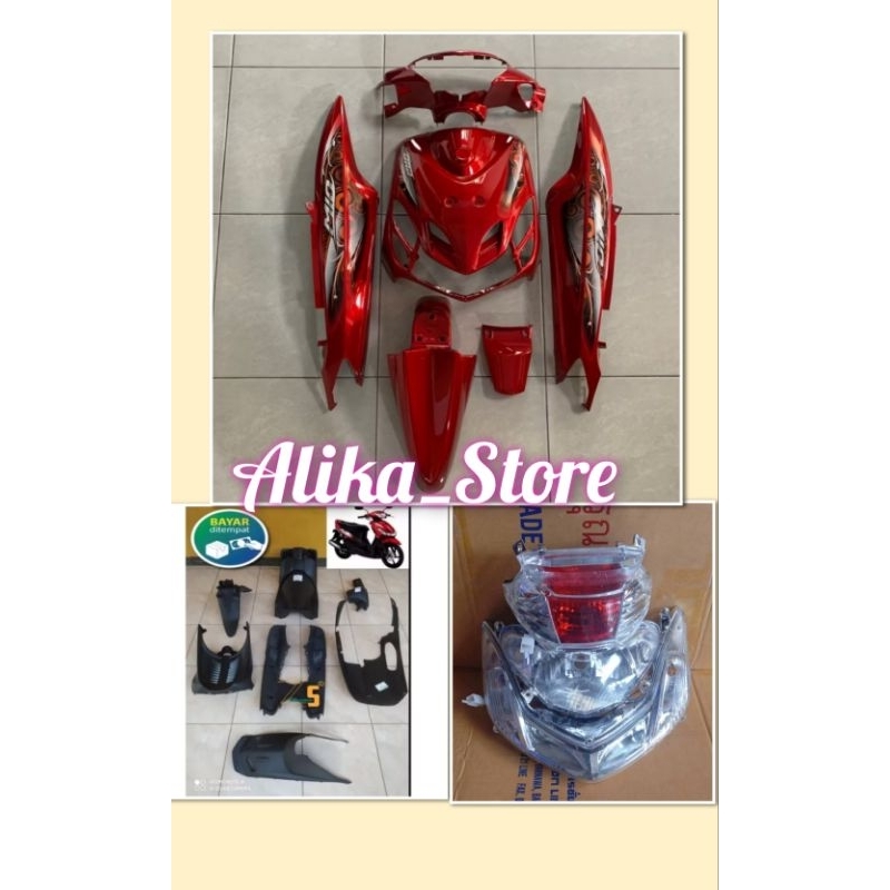 full body halus kasar dan lampu2 plus striping motor yamaha mio smile warna merah