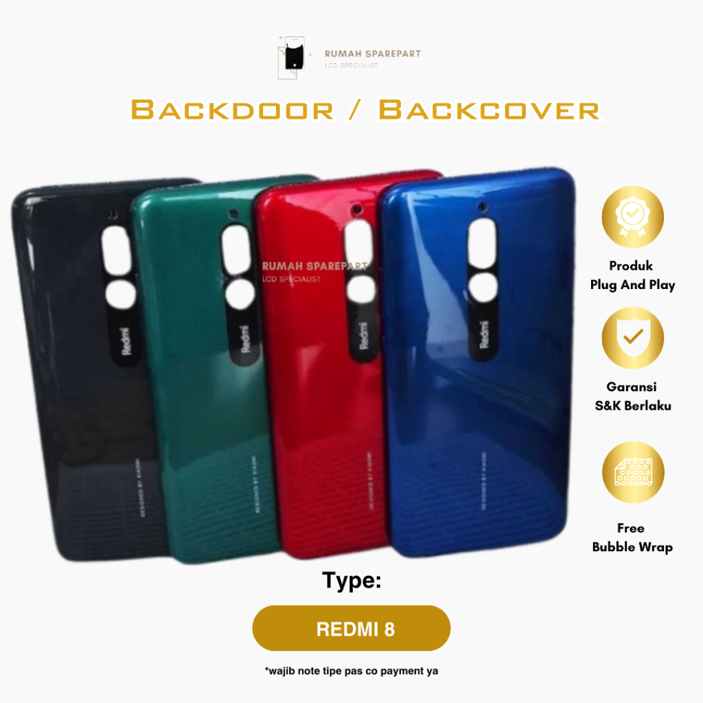 Backdoor Redmi 8 Backcover Backcase Softcase Frame Papan Cas Flexible Temperglass Tombol Luar Acceso