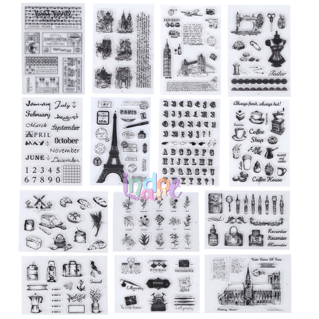 

(IAS) Silicon Stamp Stampel Karet Seal Cap Silikon Bahan Dekoratif Craft DIY Vintage Retro Paris Month Post Travel Animal Alphabet Romawi