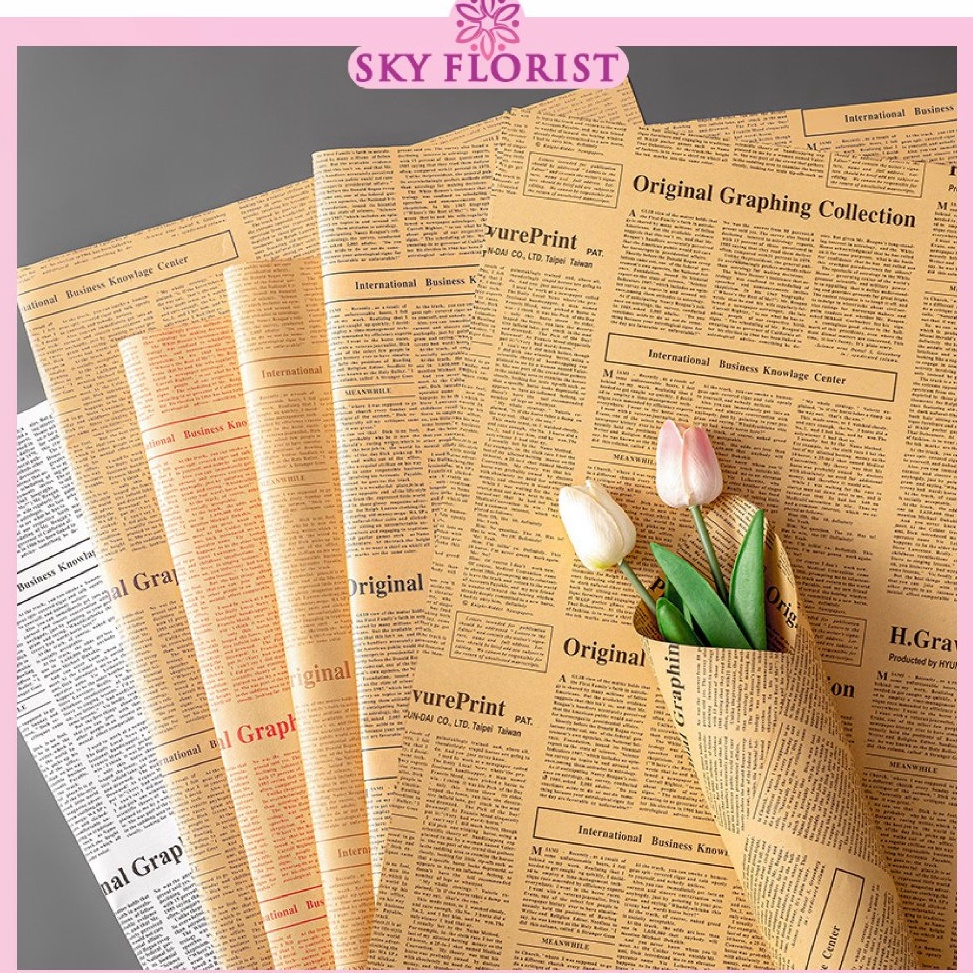 

Hadir Meriah 2 LEMBAR Kertas Buket Bunga Cellophane Motif Koran Vintage Newspaper Flower Wrapping Paper KB29