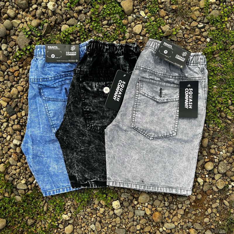 JUMBO CELANA JEANS PENDEK PRIA / SHORTPANT COWOK KOLOR PINGGANG KARET DENIM BOARDSHORT JEANS