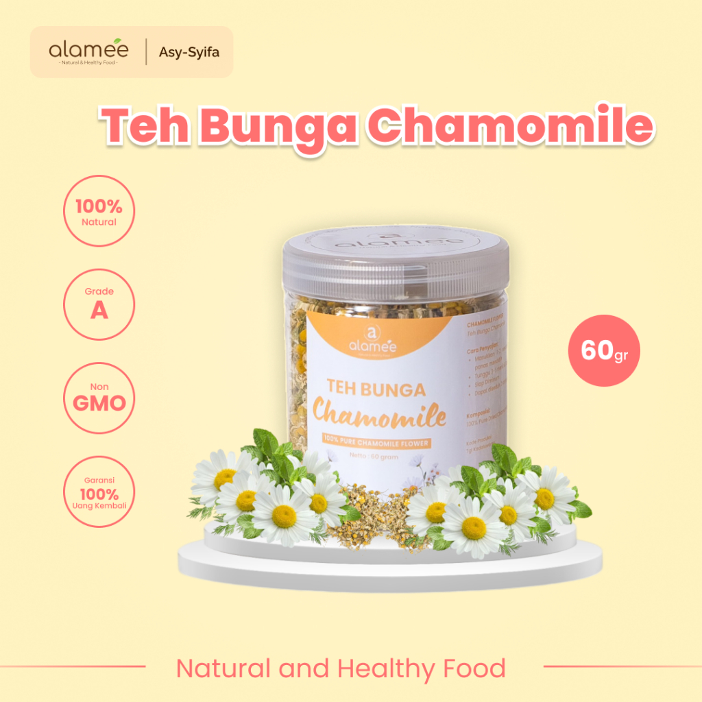 

ALAMEE Chamomile Tea Teh Bunga Camomile Flower Bunga Kamomile Dried Flower Organik Siap Minum 60gr