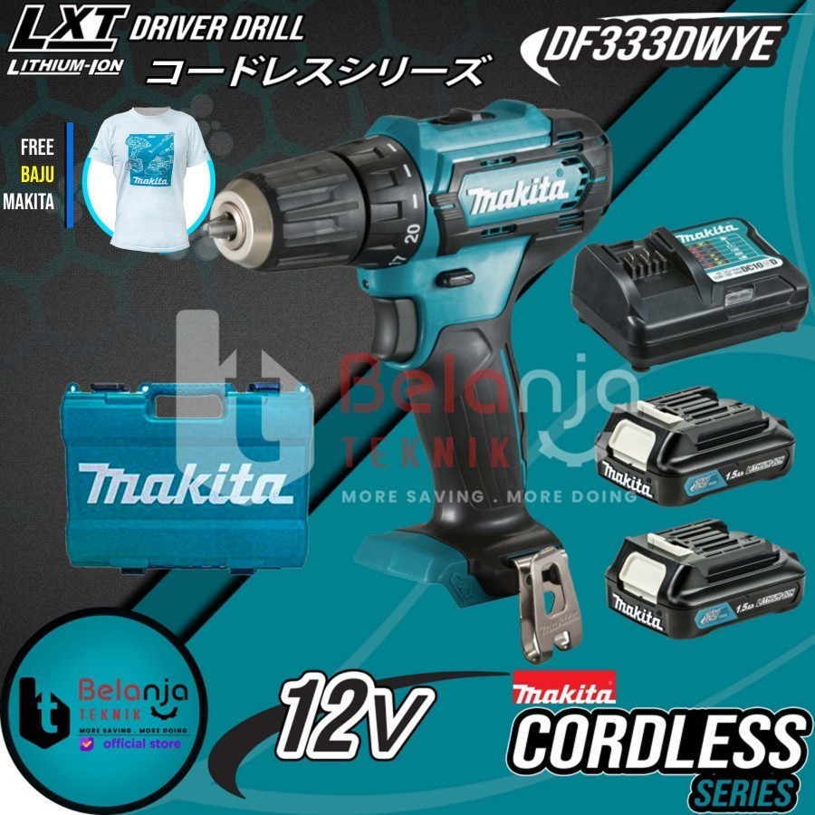 Makita Mesin Bor Obeng Baterai DF 333 DWYE Driver Drill Cordless 12 V - Set 12 Volt