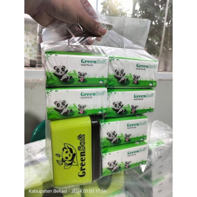 tissue green soft pop up + kotak tisu