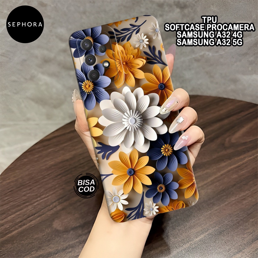 Case Samsung A32 4G/5G Terbaru - Fashion Case Bunga - Softcase Samsung A32 4G/5G - Case Pro Camera -