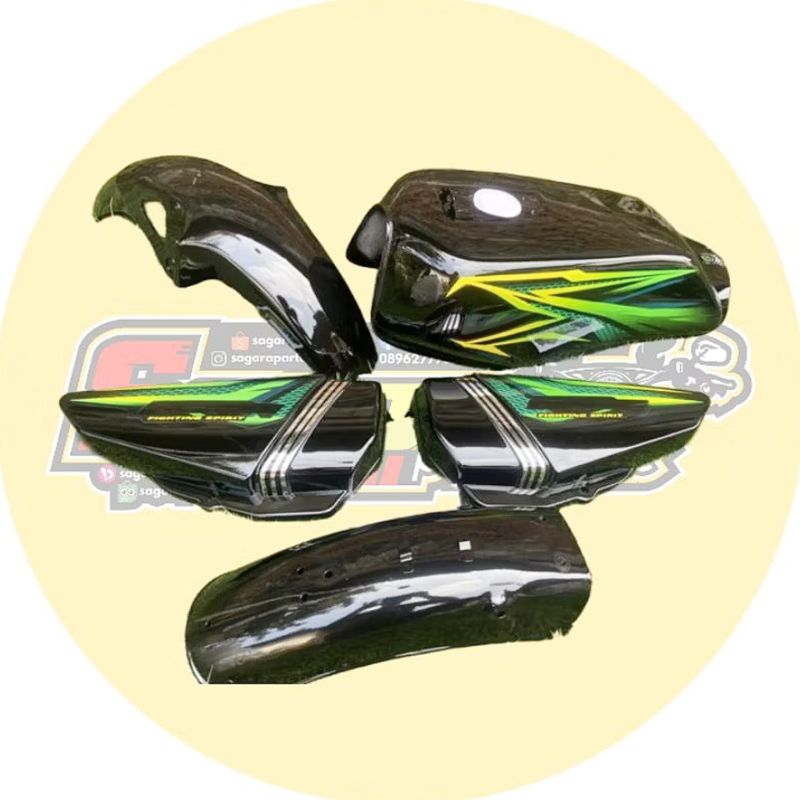 Body set tangki rx king 2005 hitam list stripping hijau satu set