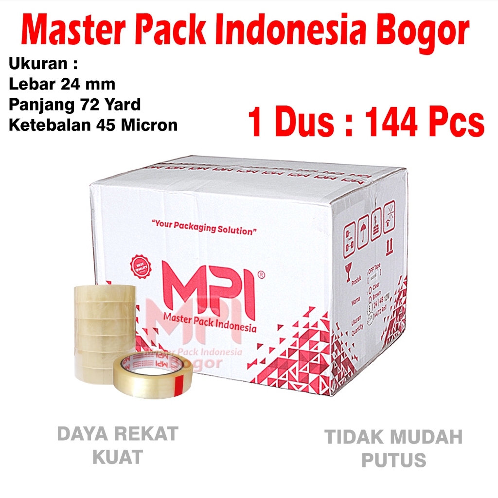 

1 Dus [ 144 PCS ] Lakban Isolasi 24 mm x 72m - Selotip Kecil 72 Meter - Master Pack Indonesia Bogor