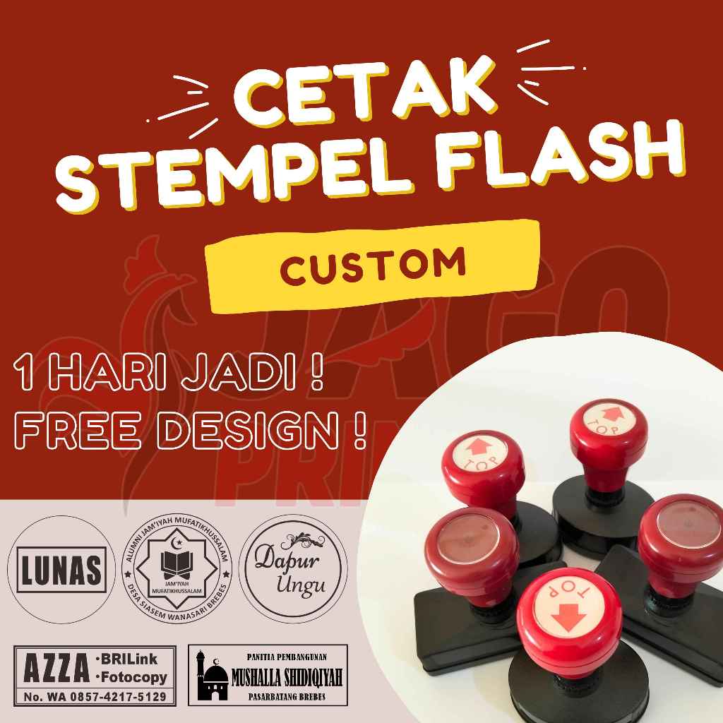 

Cetak Stempel Flash / Flash Stamp Bulat Oval Murah Cepat Beragam Ukuran Tegal Brebes (Free Design)