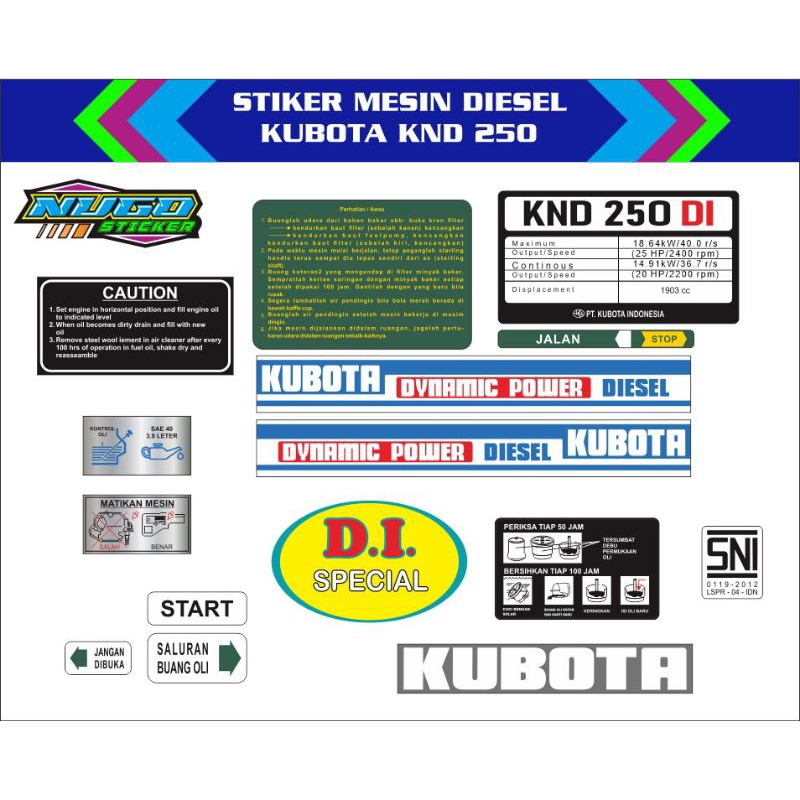 stiker mesin diesel kubota KND 250