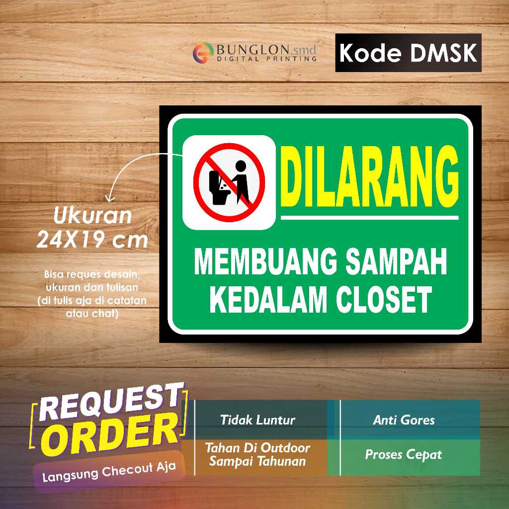 

STIKER DILARANG MEMBUANG SAMPAH KEDALAM KLOSET + LAMINASI KODE DMSK HIJAU
