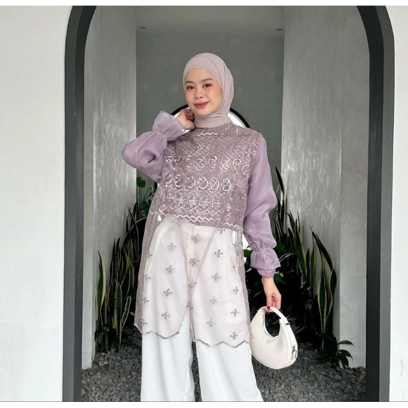 Zize outer brukat safto outer tunik brukat mix organza / cocok dipakai kondangan wisuda atau hari ra