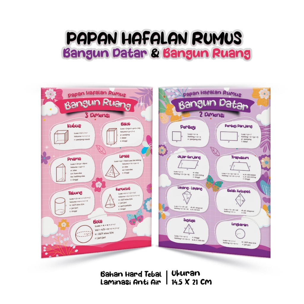 

Nk - Papan Hafalan Rumus Bangun Datar & Bangun Ruang Bahan Hard Tebal Laminasi Anti Air 14,5 x 21 cm Varian Warna Pink dan Unggu