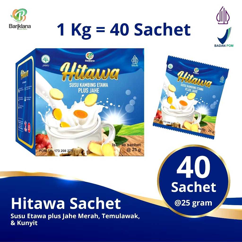 

HITAWA SACHET / Netto 1KG isi 40 Pcs / Susu Etawa Plus Herbal Jahe Kunyit Temulawak