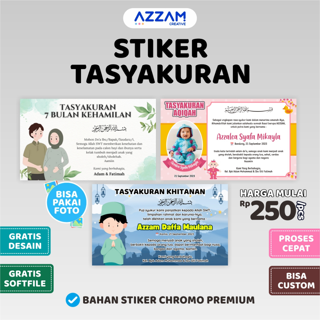 

STIKER TASYAKURAN / STIKER / KARTU / TASYAKURAN KHITAN / TASYAKURAN KEHAMILAN / TASYAKURAN AQIQAH