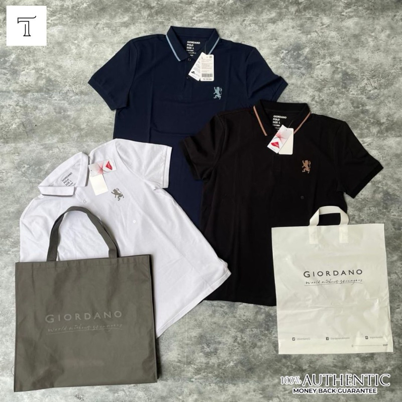Polo Shirt Giordano Small Lion White/Navy/Black ORI 100%