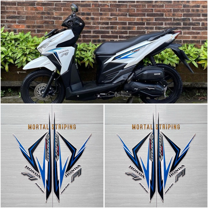 STICKER STRIPING POLET LIS BODY MOTOR VARIO TECHNO 125 LED TAHUN 2016 WARNA PUTIH BIRU STANDAR