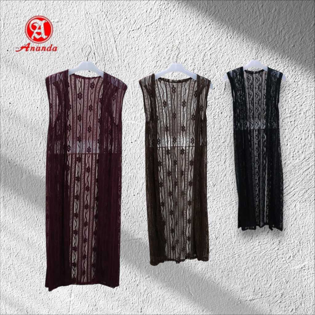 IK Cardigan Cape Wanita Brokat Korean Lace Cape & Rompi wanita burkat body panjang all size