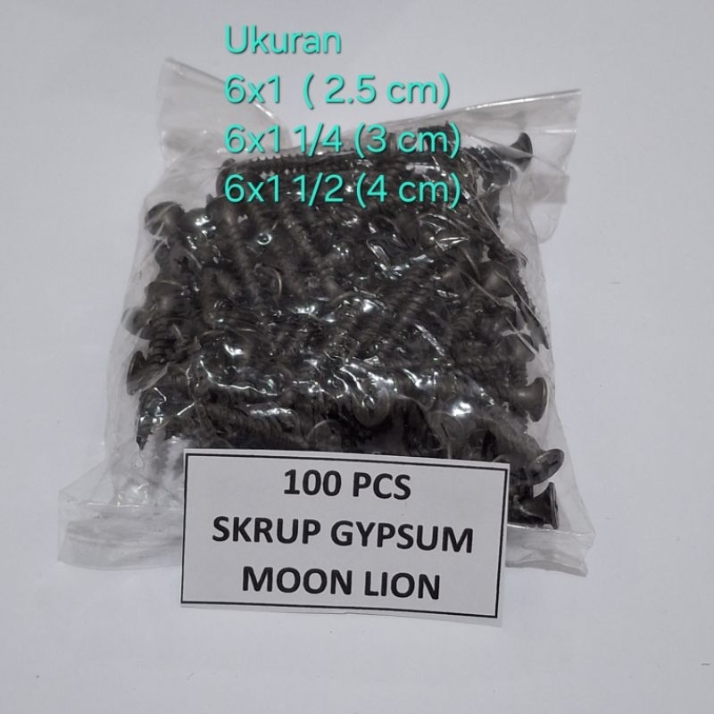 Isi 100 pcs Skrup Gypsum 6x1 /  Sekrup Gipsum 6x1 1/4 / Skrup Gipsum 6x1 1/2 Moon Lion