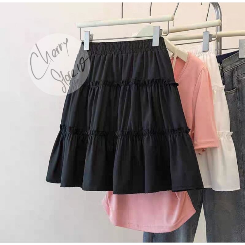 Cherry_ New  Ruffles Mini Skirt Korean Style | Rok Pendek Sexy Terbaru | Rok Susun Pendek Dewasa Rem