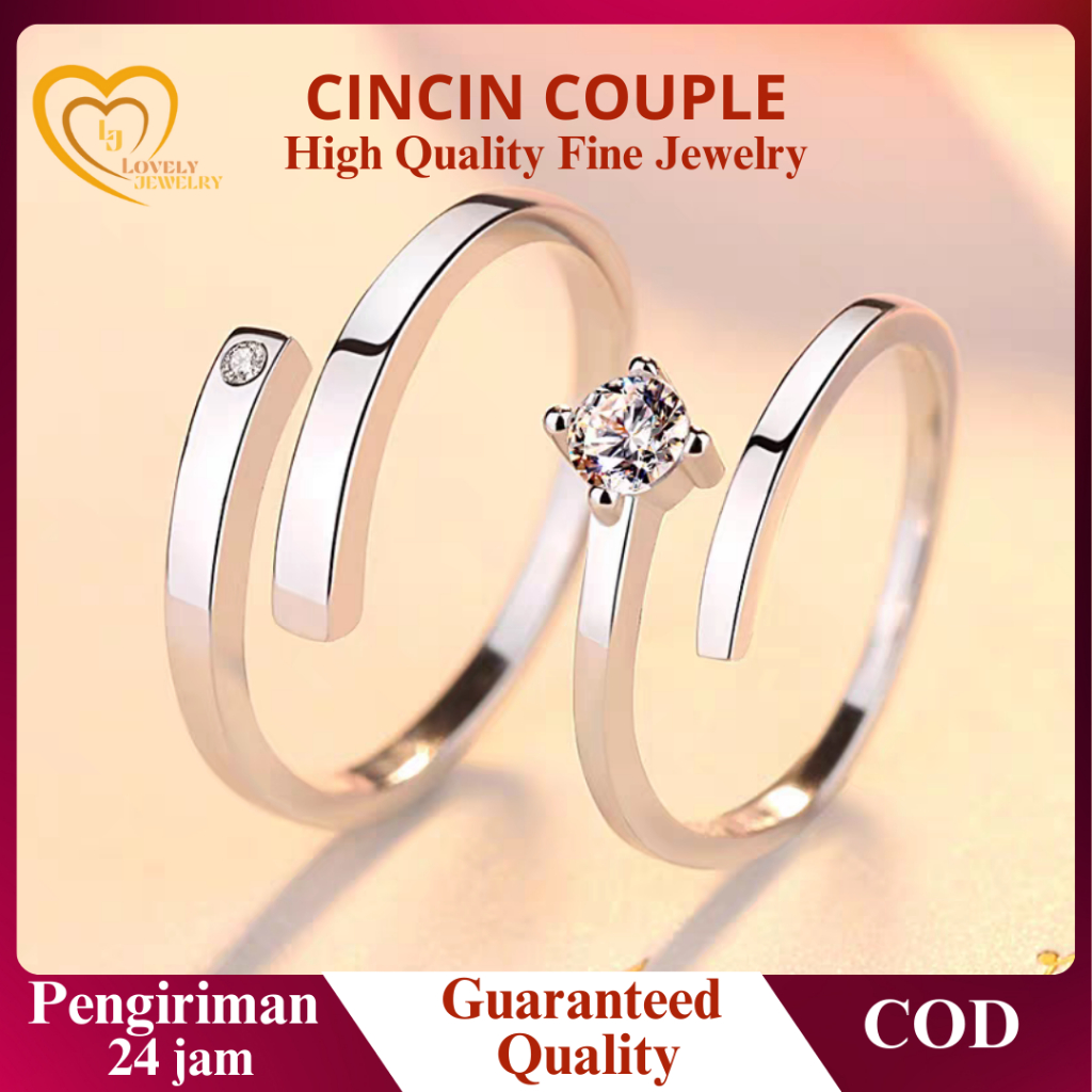 Cincin Couple Perak 925 Pria/Wanita Cincin Tunangan/Kawin/Nikah 925 Sterling Silver Ring