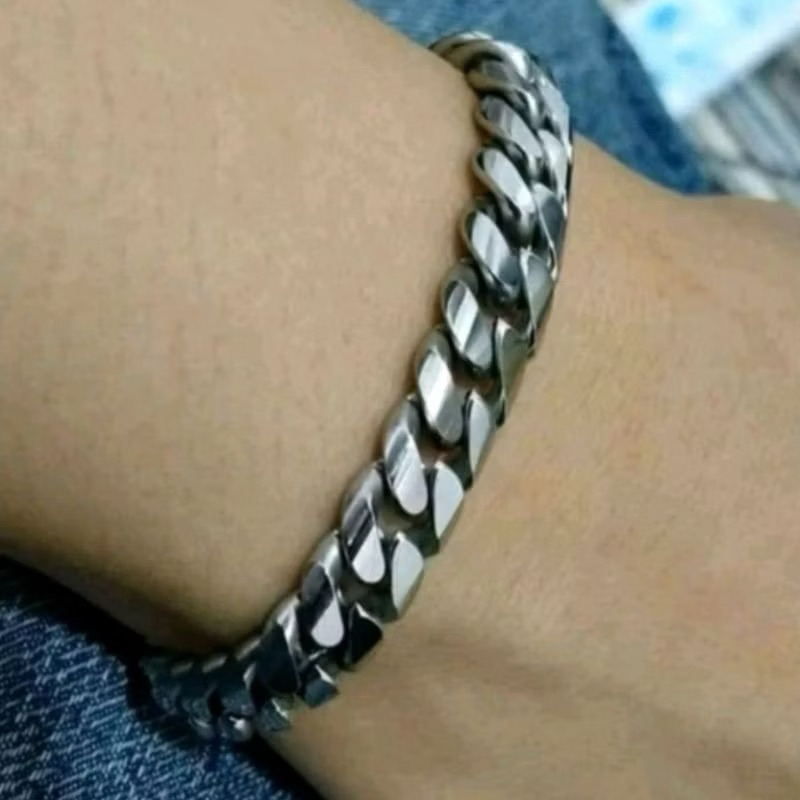 GELANG RANTAI BAJA GELANG PRIA GELANG ANTI KARAT ANTI LUNTUR GELANG BAJA PUTIH