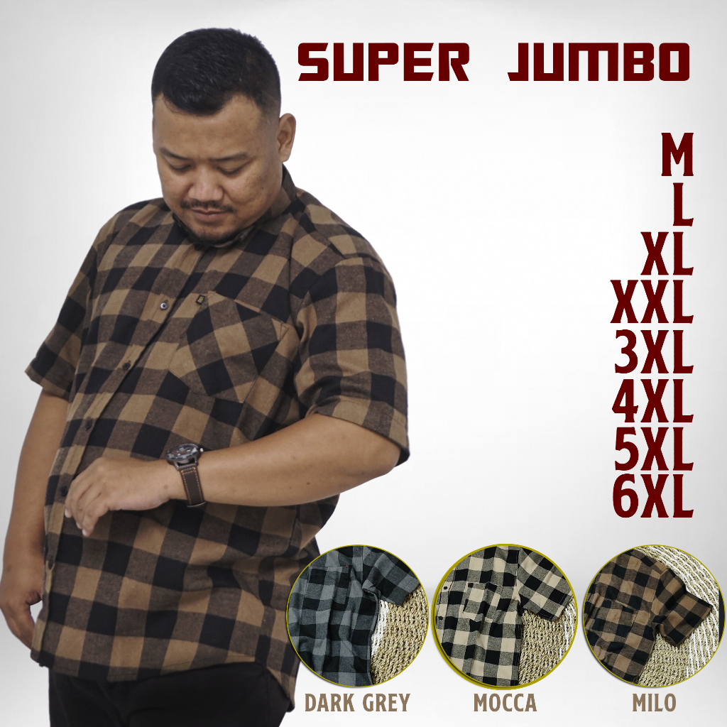 Kemeja Flanel Kotak Pria Super Jumbo Seragam Ukuran  M sampai 6XL Seragam Kerja