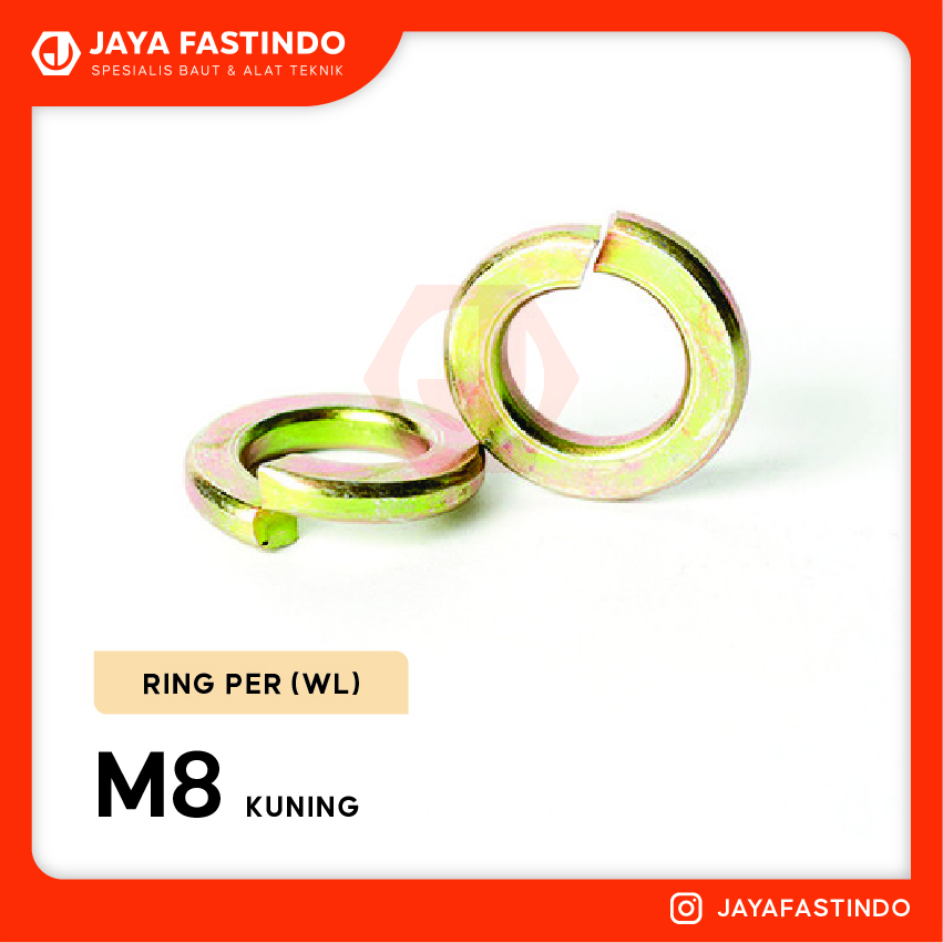 RING PEER M8 / RING PIR M8 / SPRING LOCK WASHER / SPRING WASHER / WL 8MM KUNING