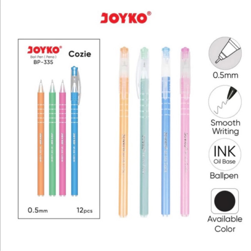 

PULPEN PENA BALL PEN JOYKO BP-335 Cozie 0.5 mm 1 Box 12 Pcs