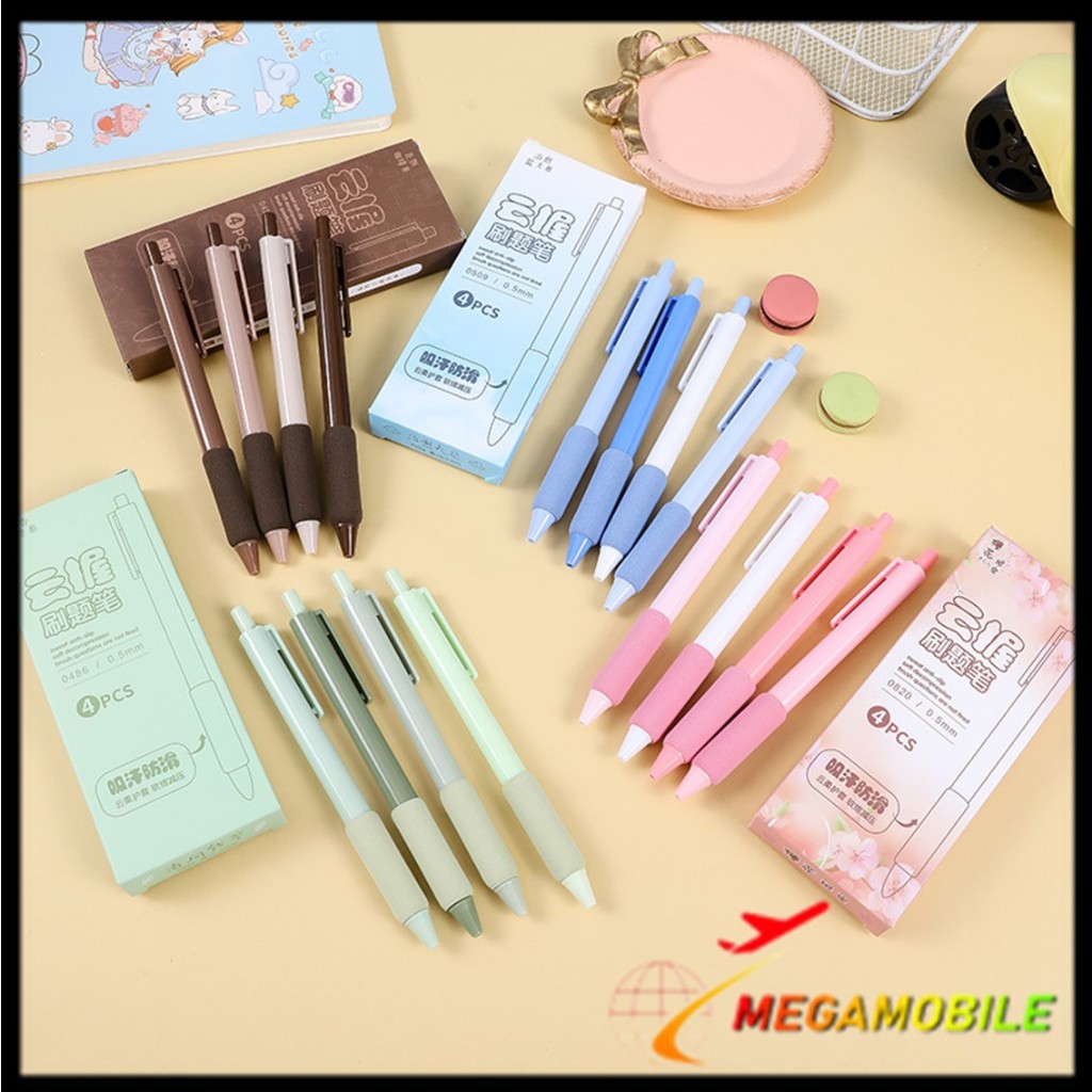 

MM - Pulpen Gel 4IN1 Warna Hitam Bolpoint Tinta Gel Cair 4 Pcs Pulpen Mekanik 0.5mm Set Isi 4 Pcs Motif Polos Warna Pastel Dengan Bantalan Pena Empuk Set Pena Gel 0.5mm Lucu Journaling Pen Alat Tulis