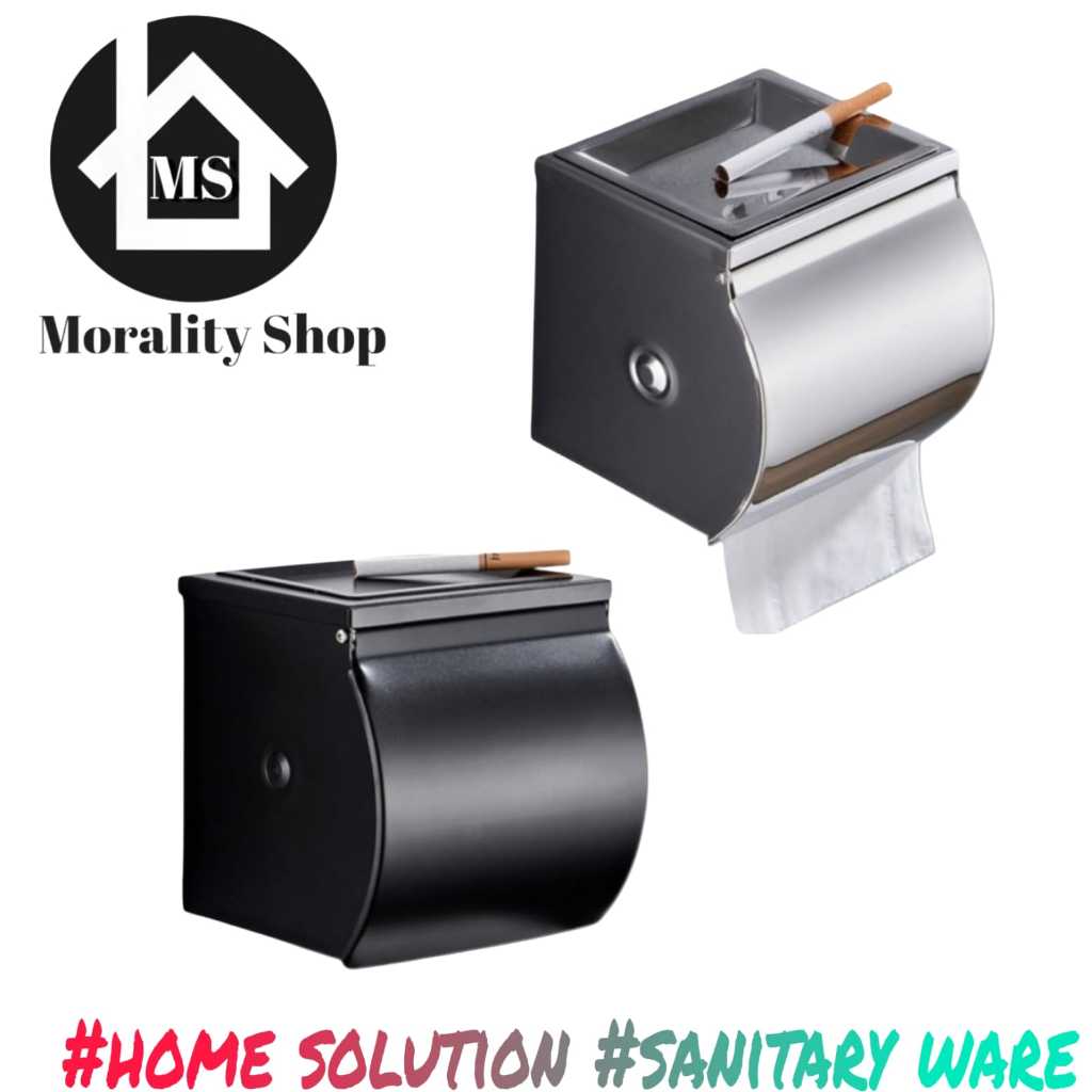 tempat tisu toilet asbak stainless k12AA / kotak tisu roll tembok kamar mandi hitam