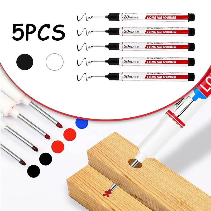 

5pcs Sepidol Marker Putih/Hitam 20mm Spidol Kepala Panjang Nib Marker Penanda Besi/ Kayu Anti Air Long Head Marker