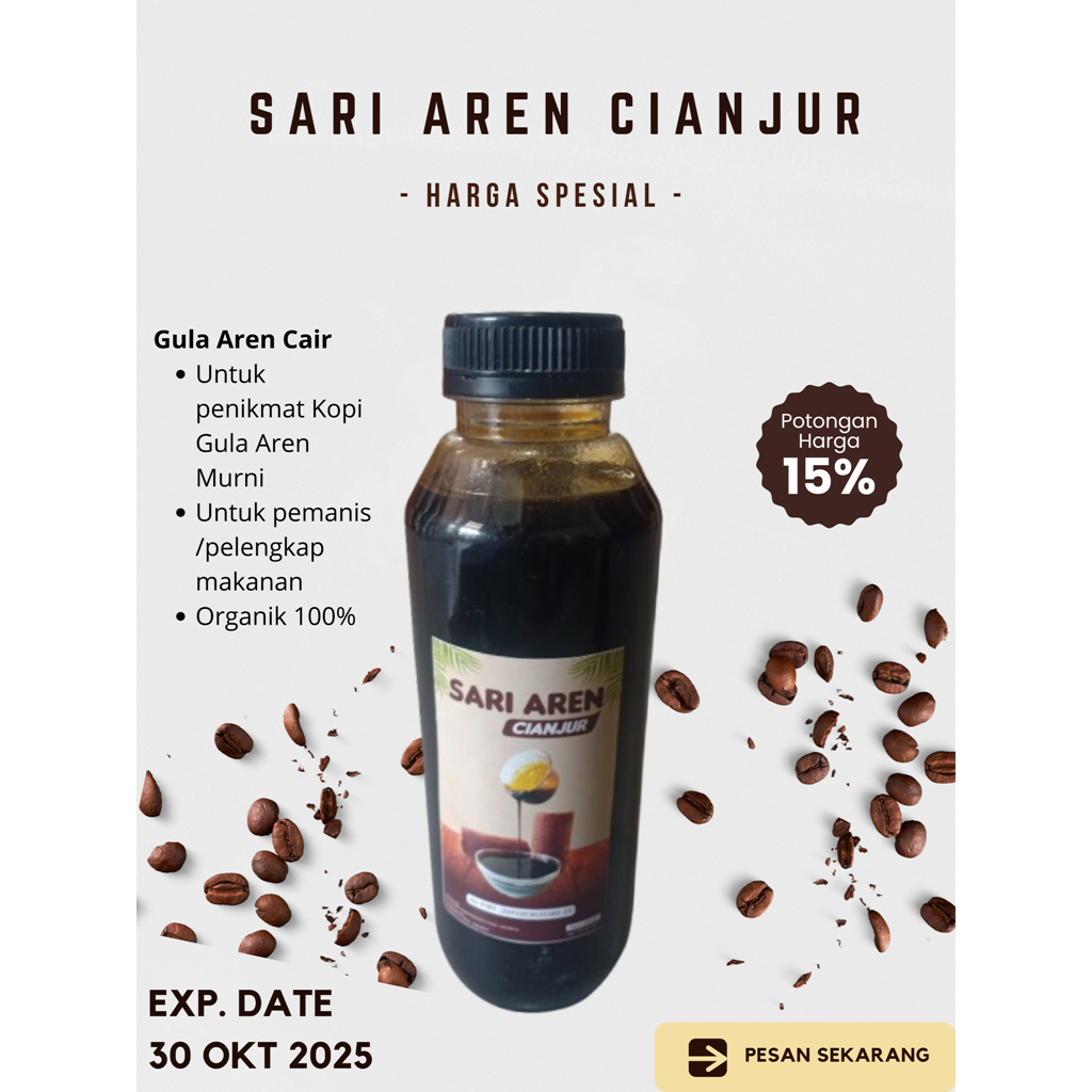 

Gula Aren Cair Murni 100 % Organik / Kental khas Sari Aren Cianjur Untuk Campuran Makanan & Minuman